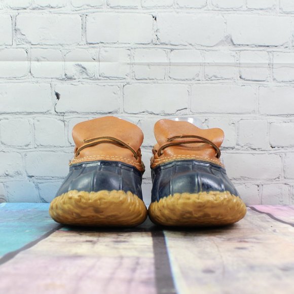 LL Bean Unlined Brown Leather Low Rubber Ankle Duck Boots Size 8 - Picture 4 of 9